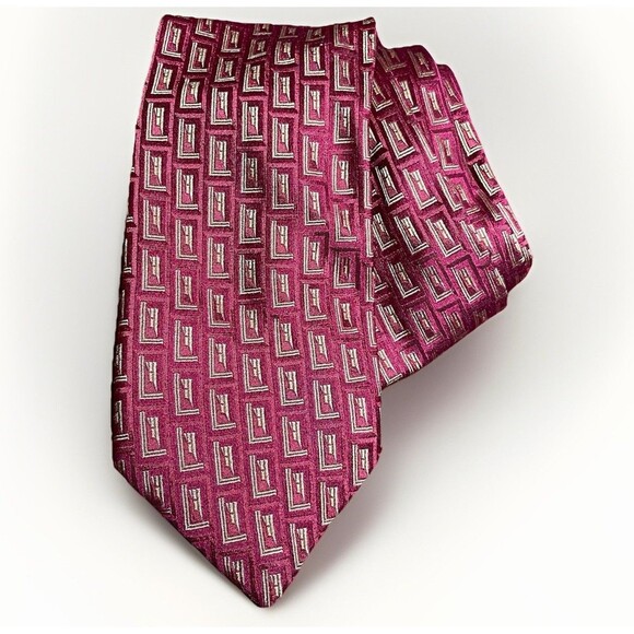 Canali Tie Red Geometric Silk Necktie Made in Italy Luxury Designer - Picture 1 of 7